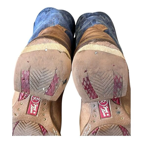 Tony Llama | Men's Socorro Blue R1128 Sierra Tan Cowboy Leather Boot Sz 8 EE - Picture 9 of 11